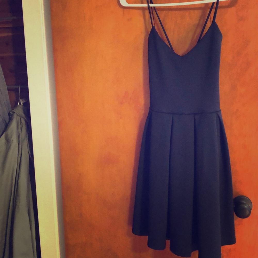Navy cross back open back dress